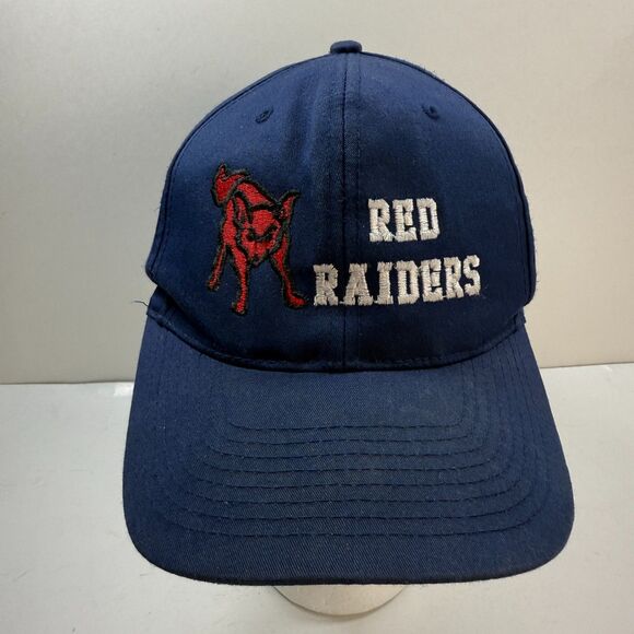 Vintage 80s Snapback Red Raiders Wolf Hat Adjustable Blue Logo Nissin Cap - Picture 2 of 10
